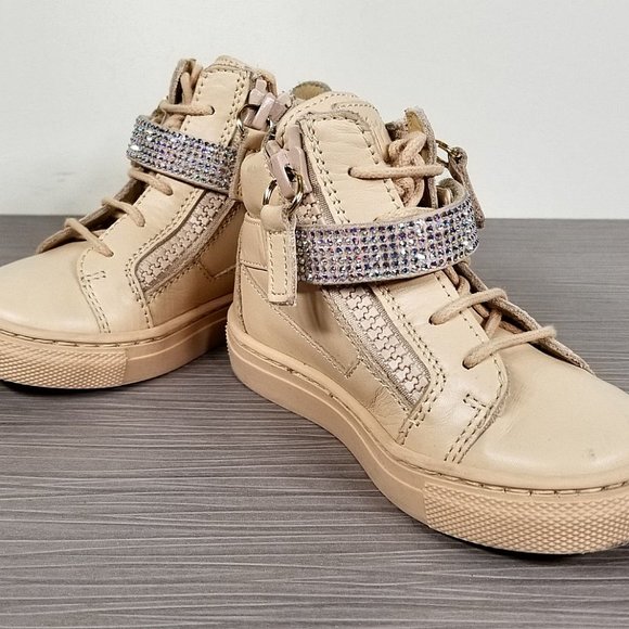 Giuseppe Zanotti Leather Crystal-Strap High-Top Sneaker, Toddler Size 6.5 / 22 - Picture 4 of 8